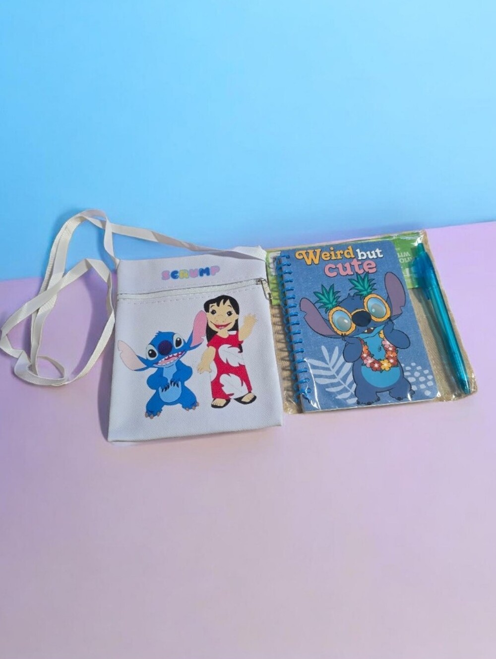 Kids White Lilo & Stitch Cartoon Crossbody Bag with Blue Character